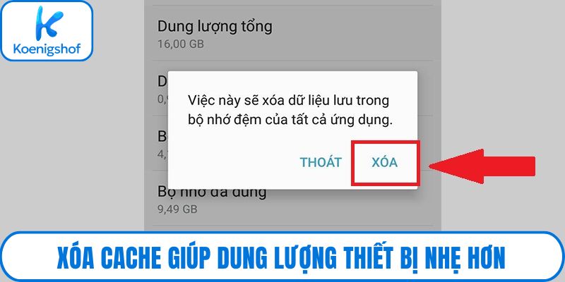 Xóa cache giúp dung lượng thiết bị nhẹ hơn